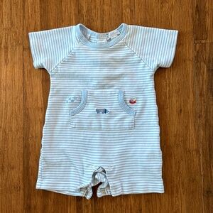 Kissy Kissy Shortsleeved Playsuit • Dogs / Stripes • 6-9 months